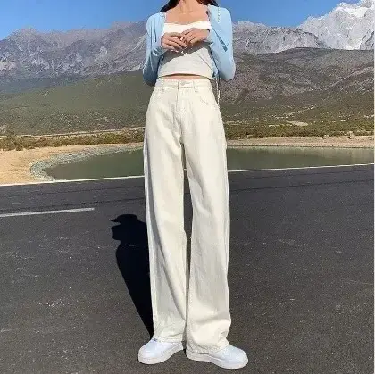Women Wide Leg Pants High Waist Light Blue Denim - Image 20
