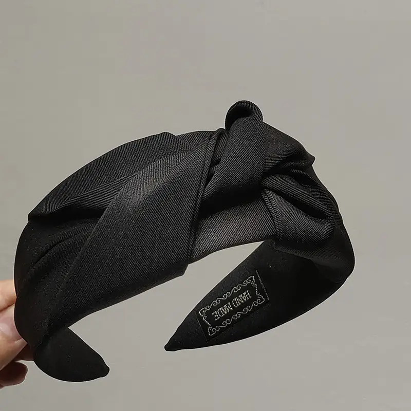 Black French Style Wide Brim Headband with Twisted Design - Image 4
