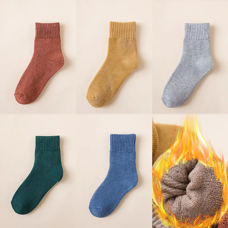 Men's Winter Socks with Fleece Lining, Thick Terry Socks, Anti-Odor, Sweat-Absorbent, Mid-Calf Towel Socks, Warm, Wholesale