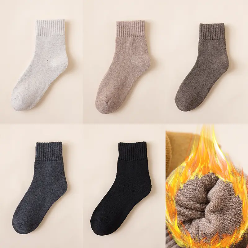 Men's Winter Socks with Fleece Lining, Thick Terry Socks, Anti-Odor, Sweat-Absorbent, Mid-Calf Towel Socks, Warm, Wholesale