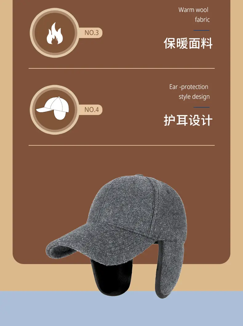 Men Winter Windproof Cap with Ear Protection Black Grey — feature 6