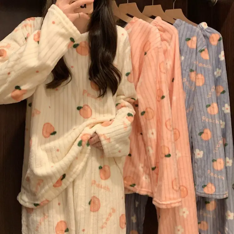 Coral Velvet Peach Pajamas Large Two-Piece Set
