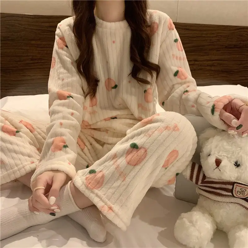 Coral Velvet Peach Pajamas Large Two-Piece Set