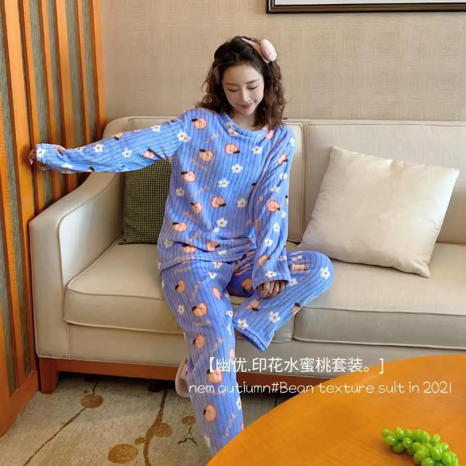 Coral Velvet Peach Pajamas Large Two-Piece Set