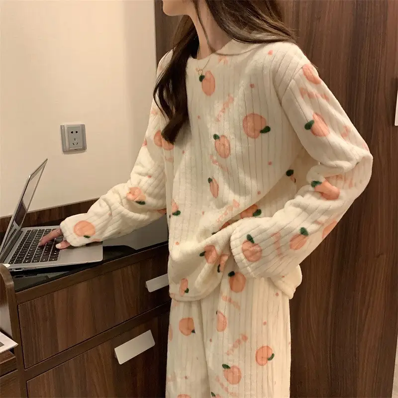 Coral Velvet Peach Pajamas Large Two-Piece Set