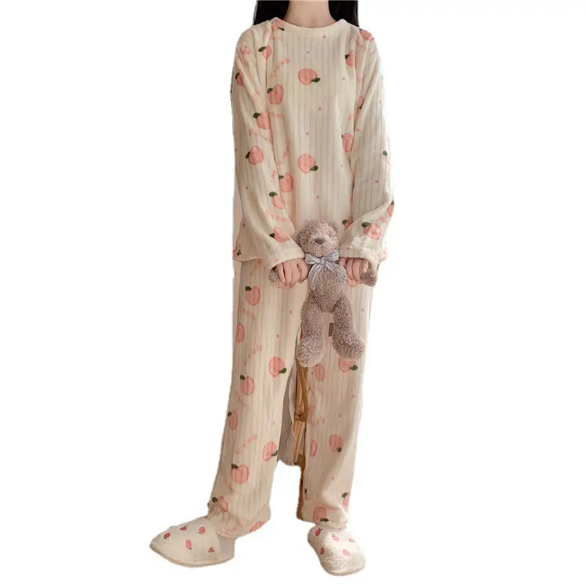 Coral Velvet Peach Pajamas Large Two-Piece Set