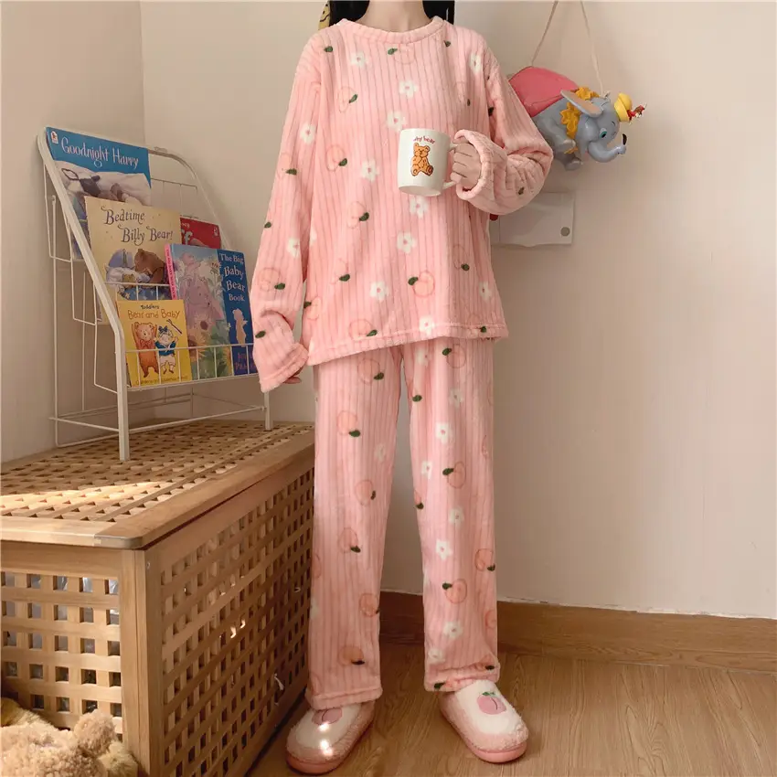 Coral Velvet Peach Pajamas Large Two-Piece Set