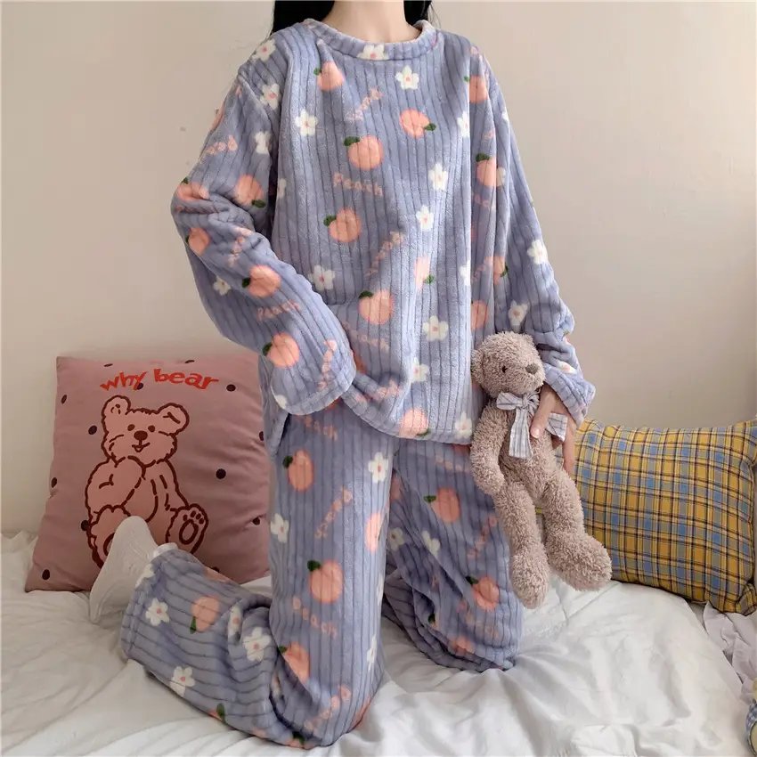 Coral Velvet Peach Pajamas Large Two-Piece Set
