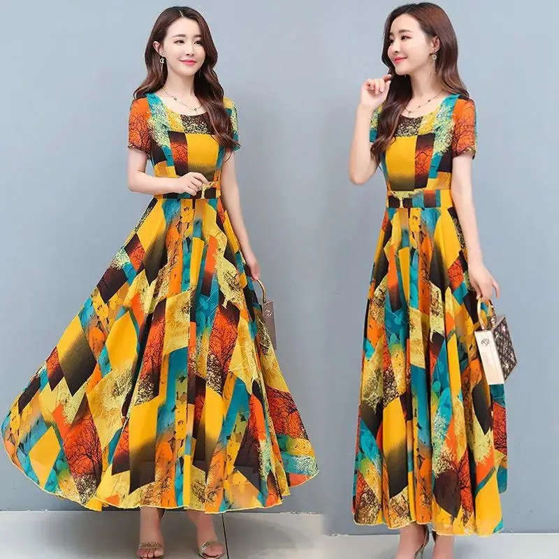 Printed Floral Skirt Dress with Tight Waist and Plus Size - Image 5