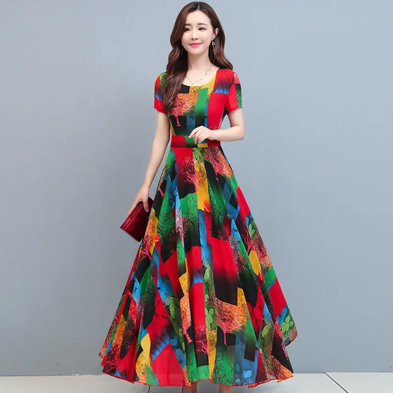 Printed Floral Skirt Dress with Tight Waist and Plus Size - Image 6