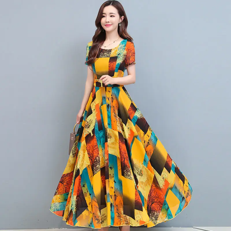 Printed Floral Skirt Dress with Tight Waist and Plus Size - Image 7