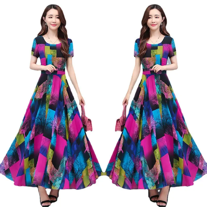 Printed Floral Skirt Dress with Tight Waist and Plus Size - Image 8