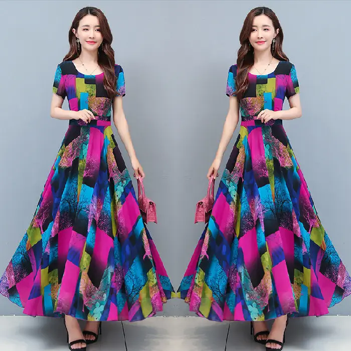 Printed Floral Skirt Dress with Tight Waist and Plus Size - Image 3