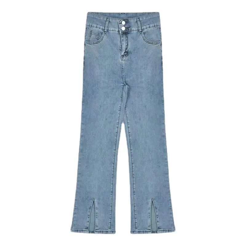 Women's Micro Flared Slit Jeans Large Light Blue - Image 5