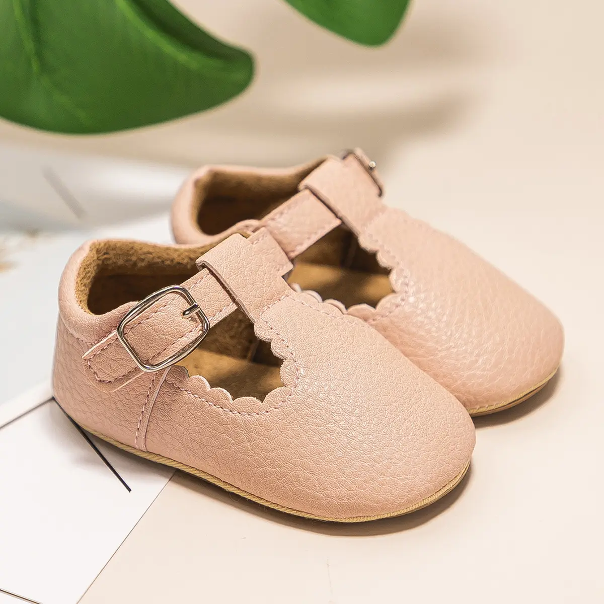 Black Embroidered Baby Shoes with Buckle Strap
