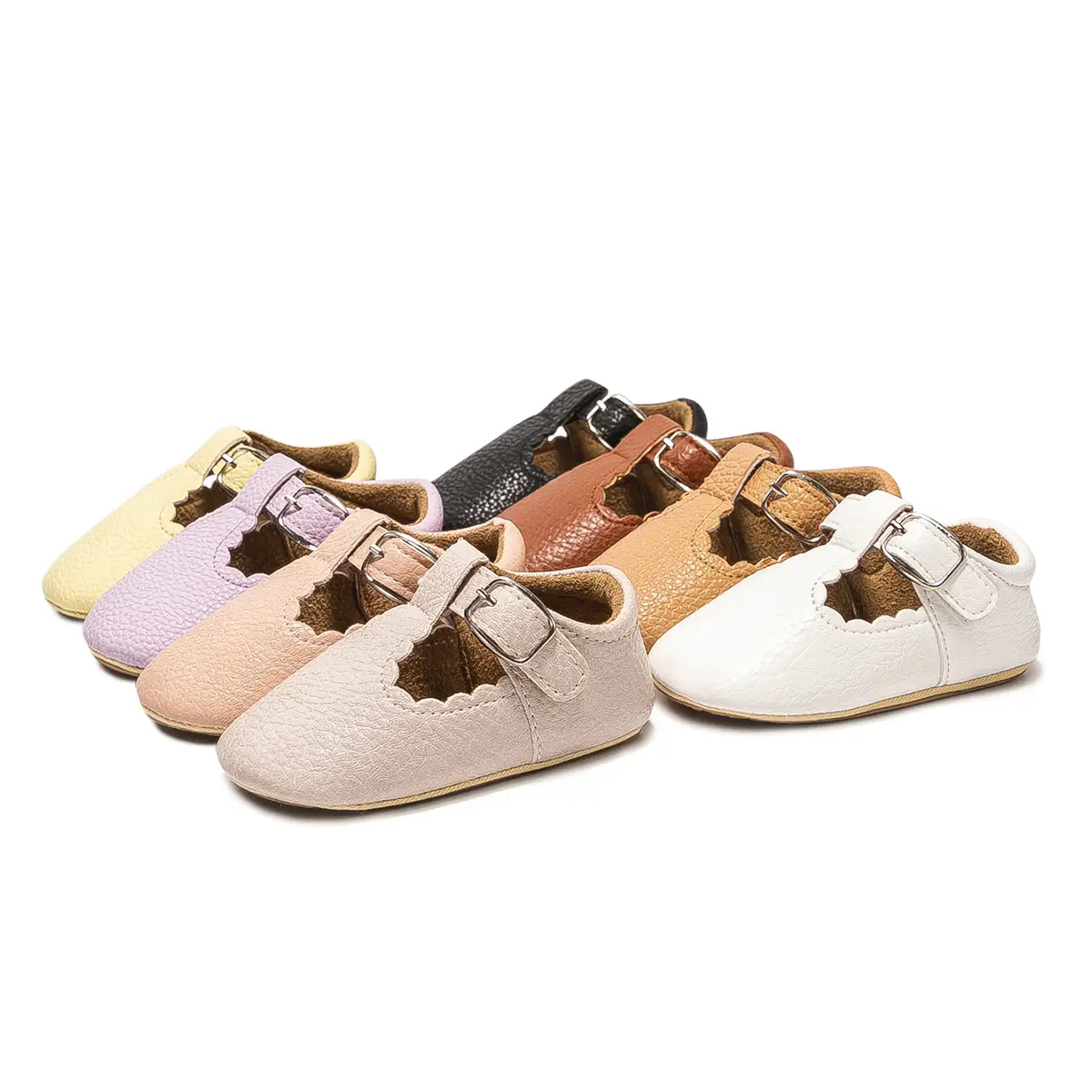 Black Embroidered Baby Shoes with Buckle Strap
