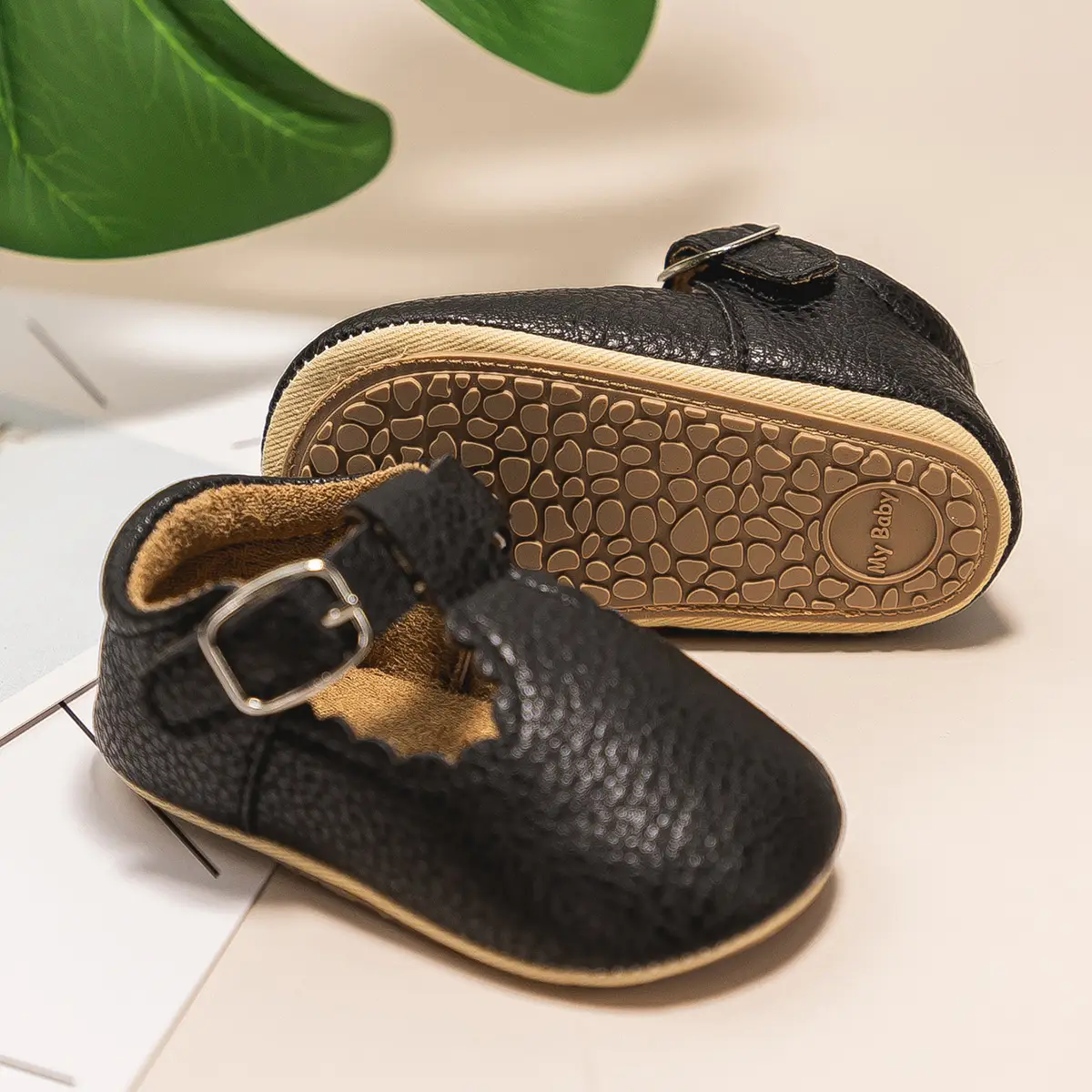 Black Embroidered Baby Shoes with Buckle Strap — feature 11