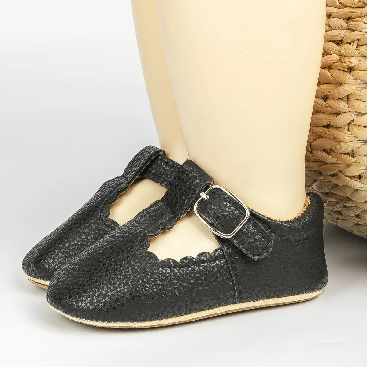 Black Embroidered Baby Shoes with Buckle Strap — feature 13