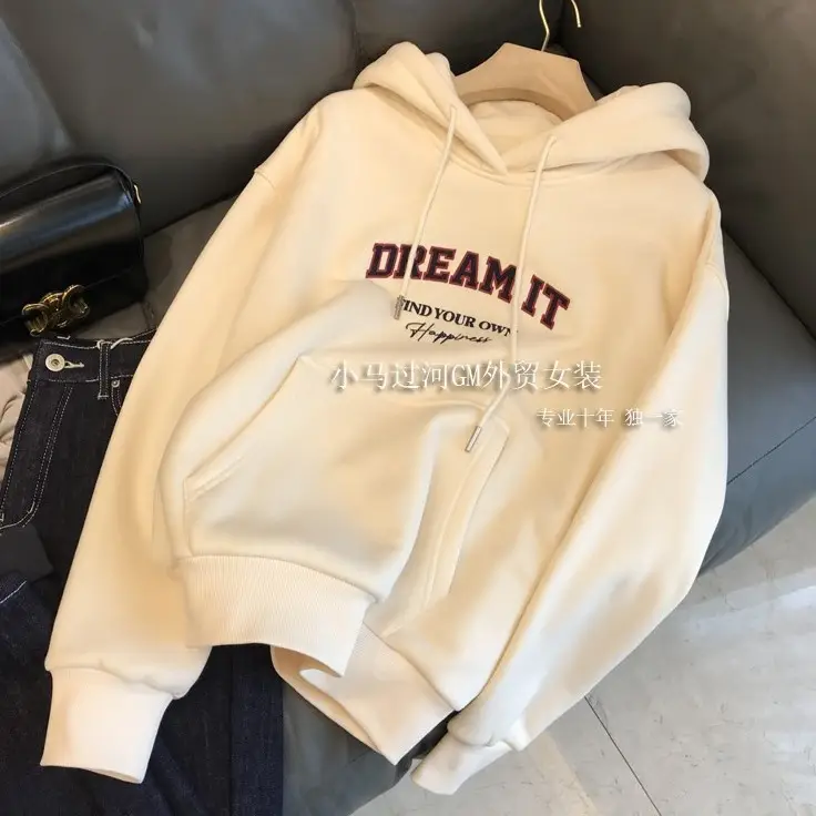 Women Winter Hooded Sweatshirt Cream Dream In Red