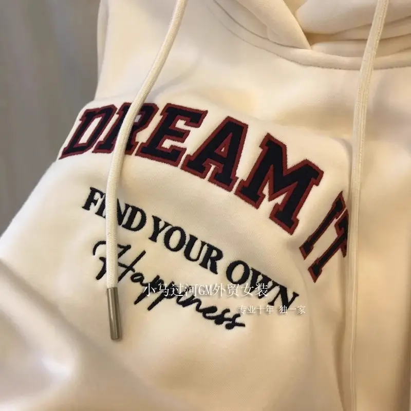 Women Winter Hooded Sweatshirt Cream Dream In Red