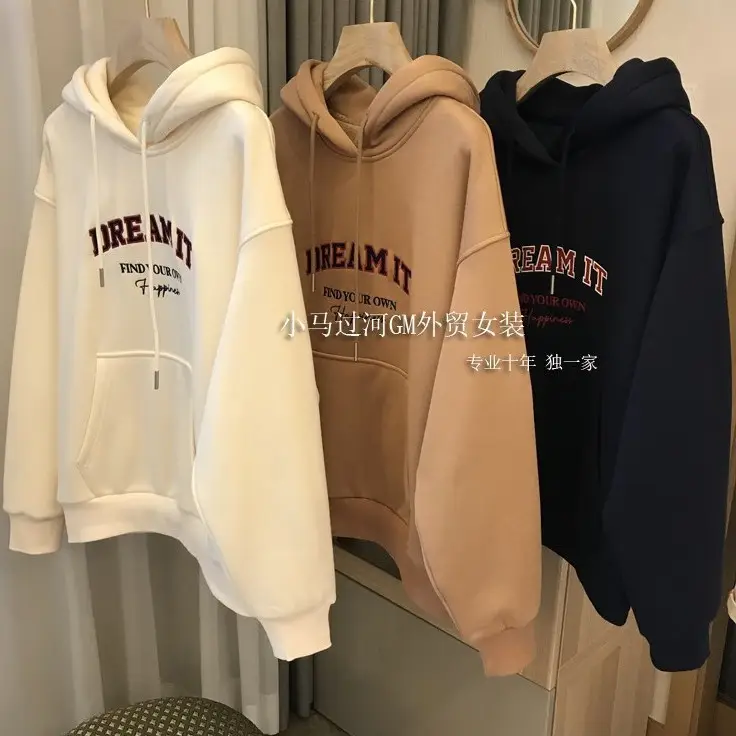 Women Winter Hooded Sweatshirt Cream Dream In Red