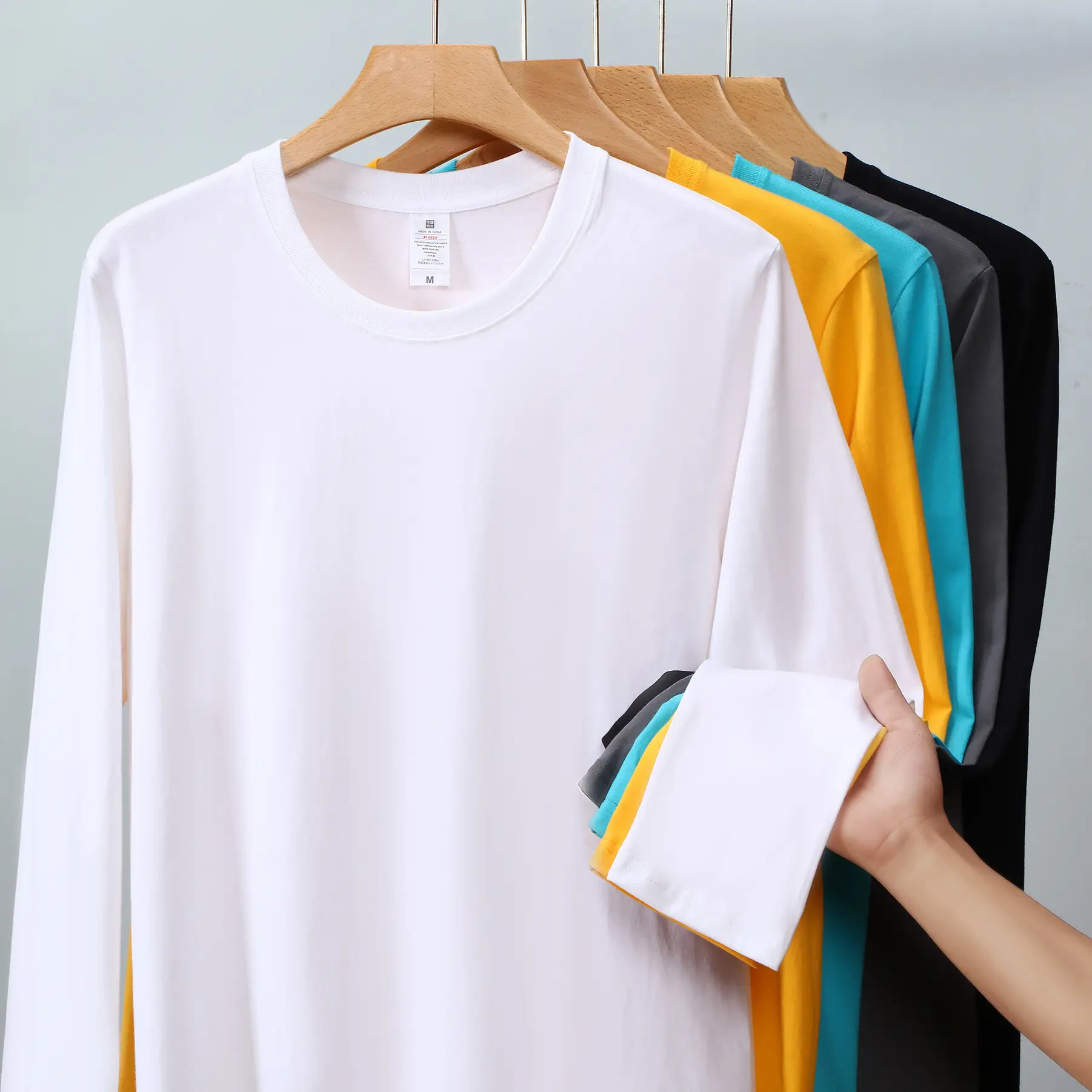 Men Heavy Cotton Long Sleeve T-Shirt Grey - Image 7