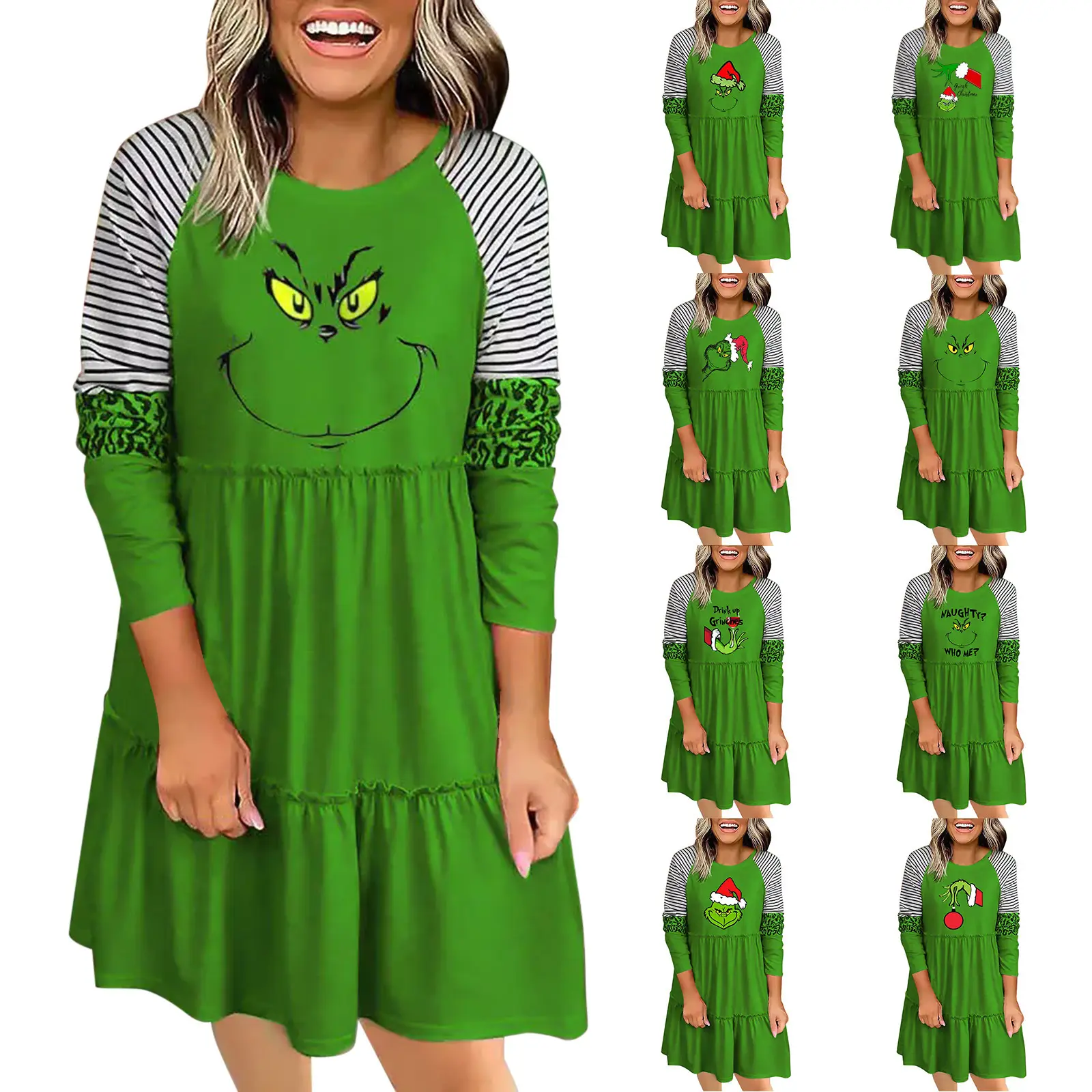 2022 Green Striped Grinch Dress for Women