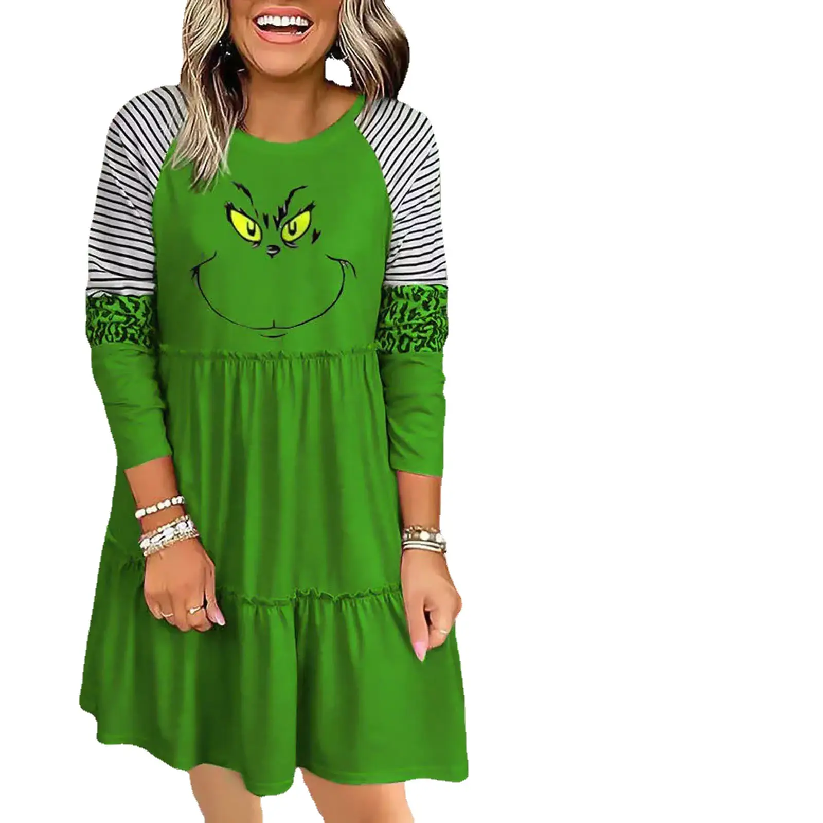 2022 Green Striped Grinch Dress for Women