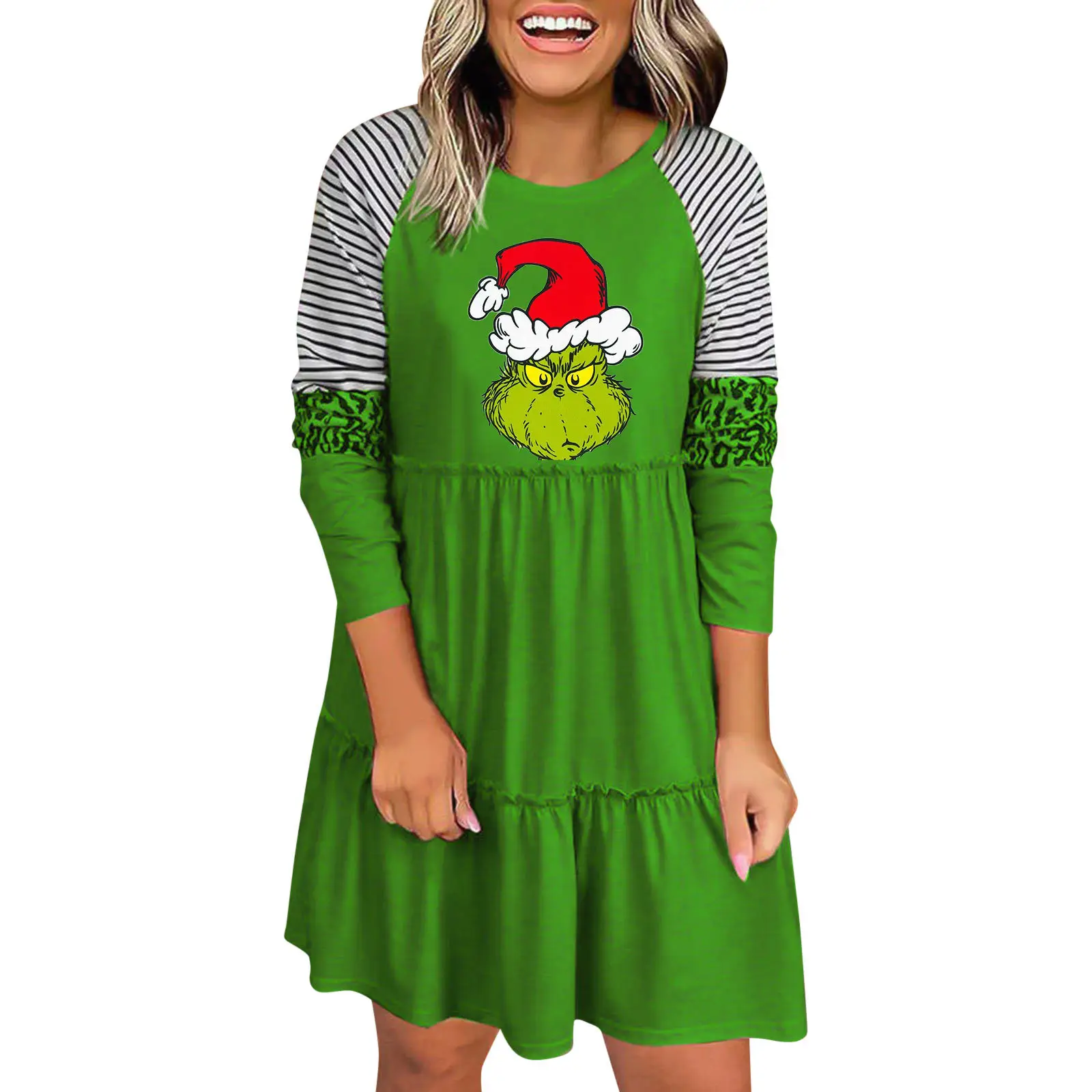 2022 Green Striped Grinch Dress for Women