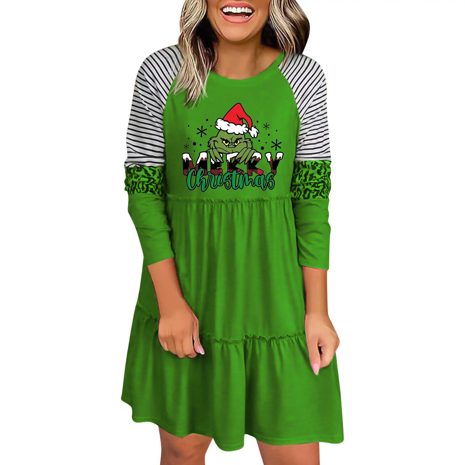 2022 Green Striped Grinch Dress for Women