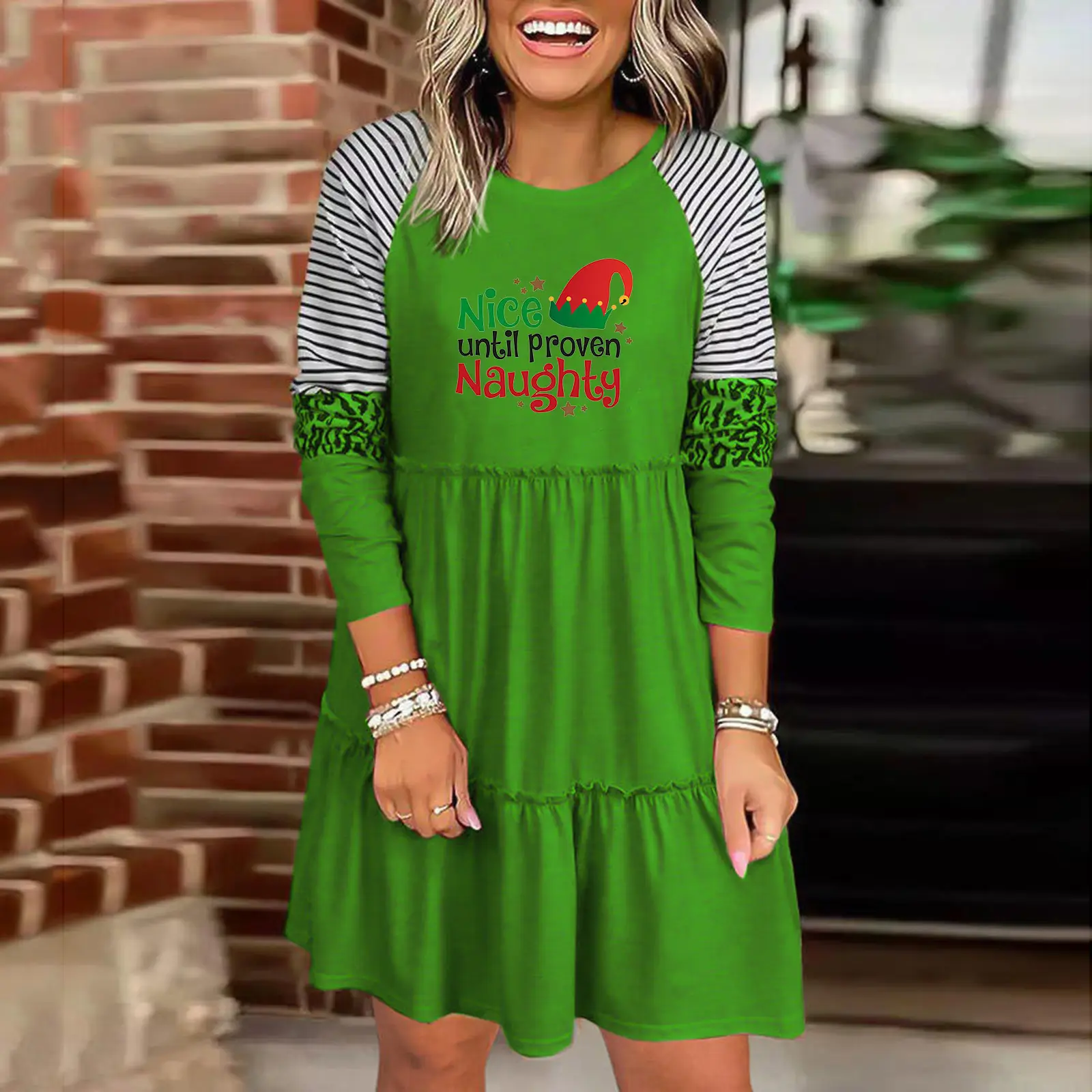 2022 Green Striped Grinch Dress for Women