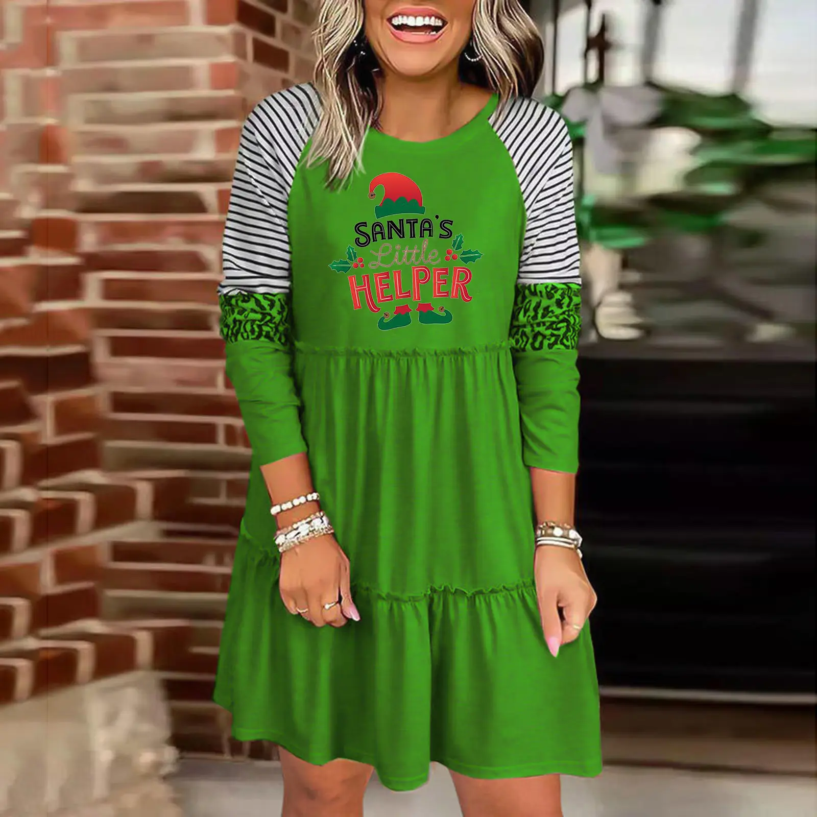 2022 Green Striped Grinch Dress for Women
