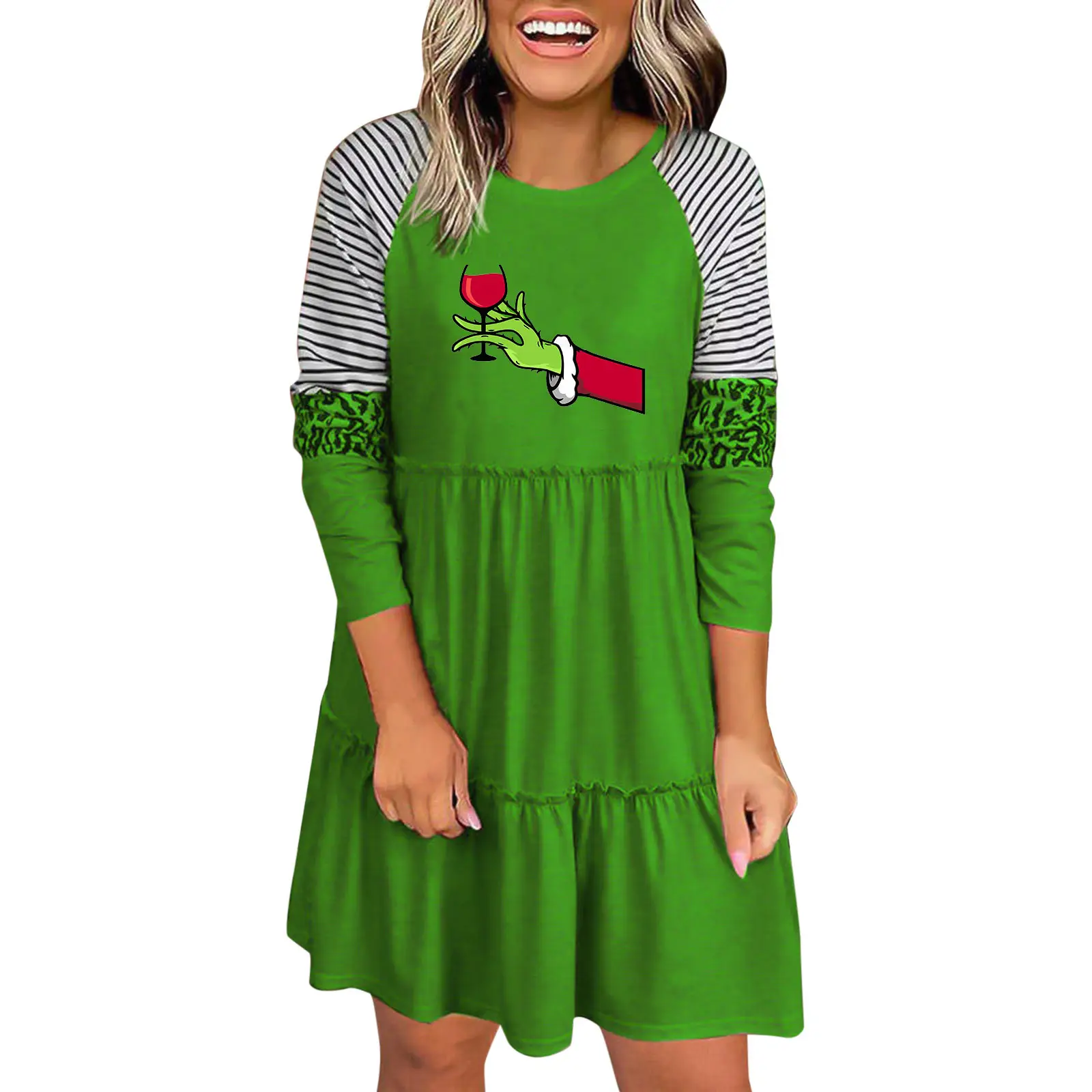 2022 Green Striped Grinch Dress for Women