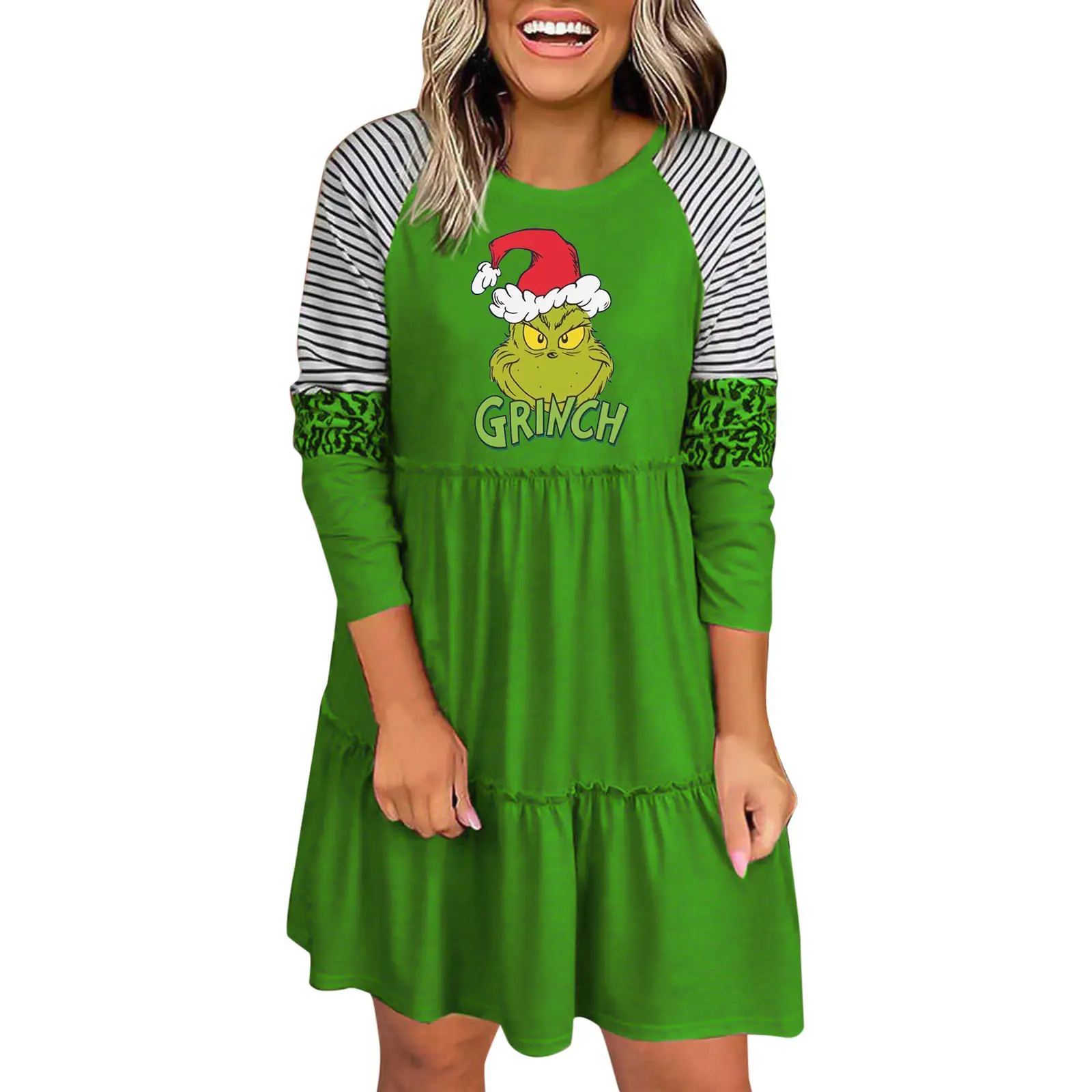 2022 Green Striped Grinch Dress for Women