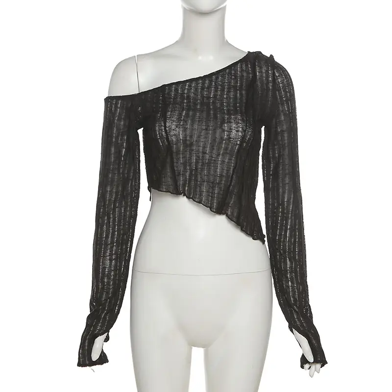 Pink Long Sleeve Slanted Shoulder Top - Image 8