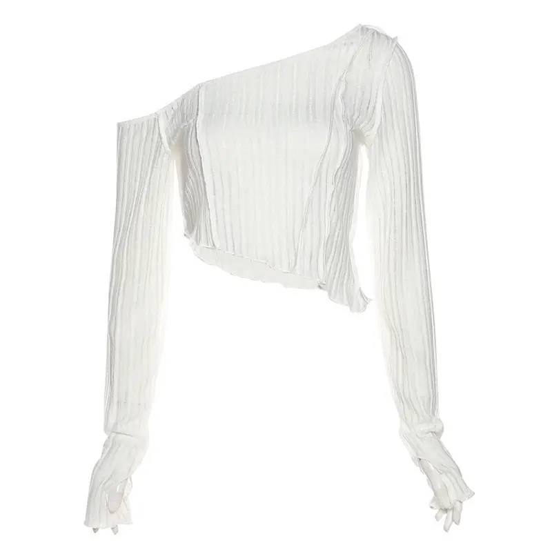 Pink Long Sleeve Slanted Shoulder Top - Image 3