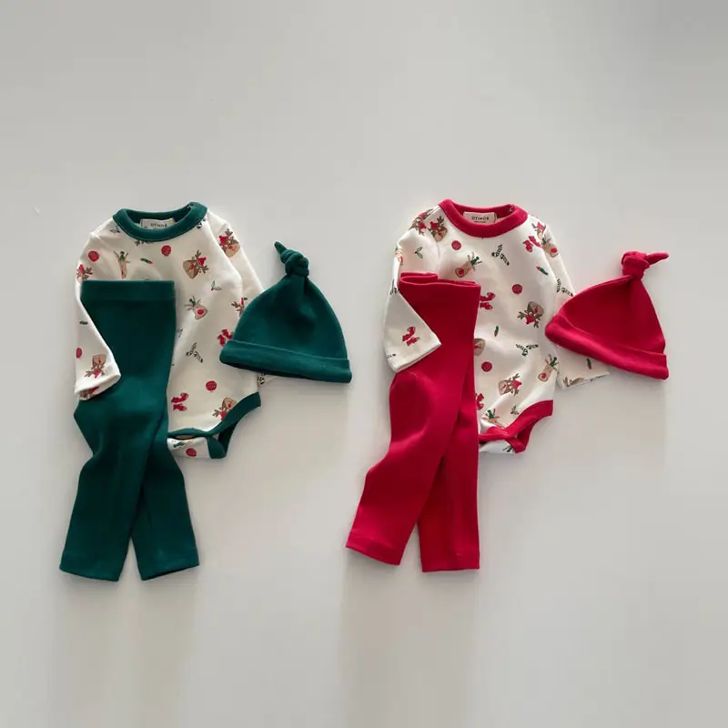 Korean Floral Baby Pajamas Set Cream Green