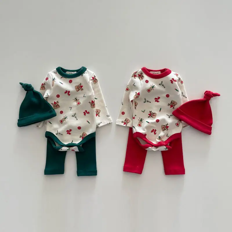 Korean Floral Baby Pajamas Set Cream Green