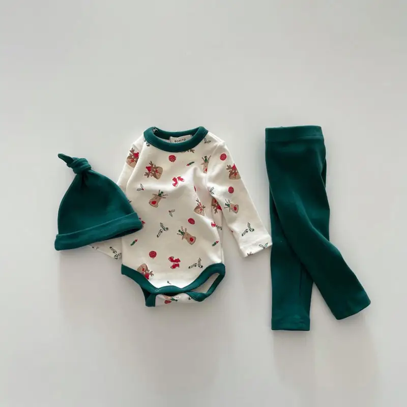 Korean Floral Baby Pajamas Set Cream Green