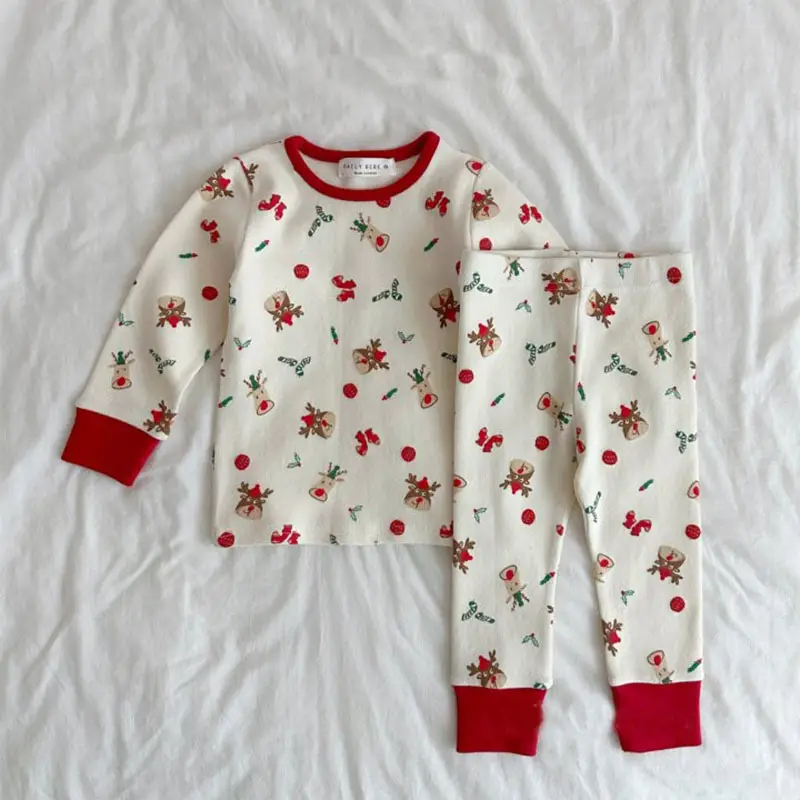 Korean Floral Baby Pajamas Set Cream Green