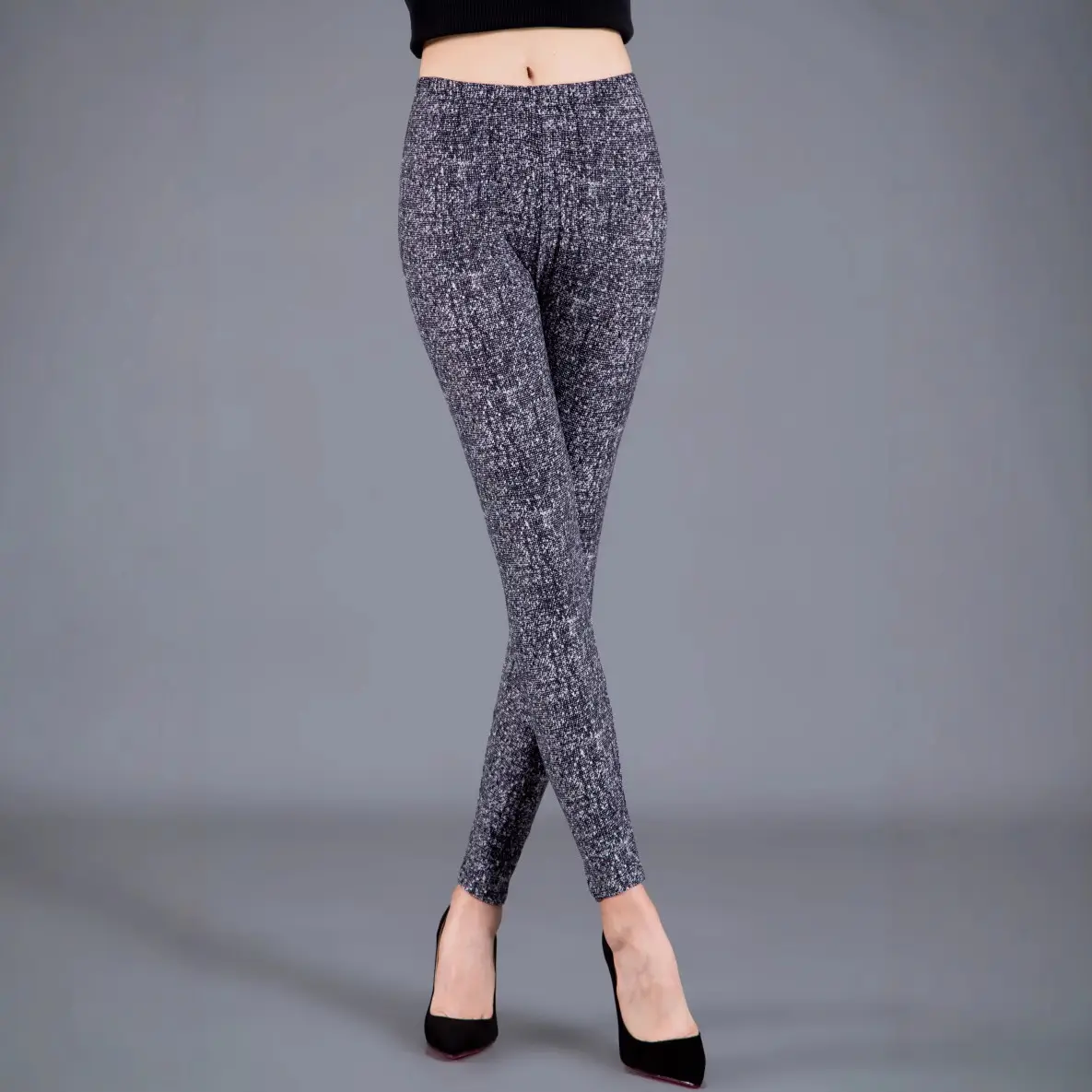 Spring & Autumn Braided Cotton Cropped Pants Black Printed Large Size - Image 9