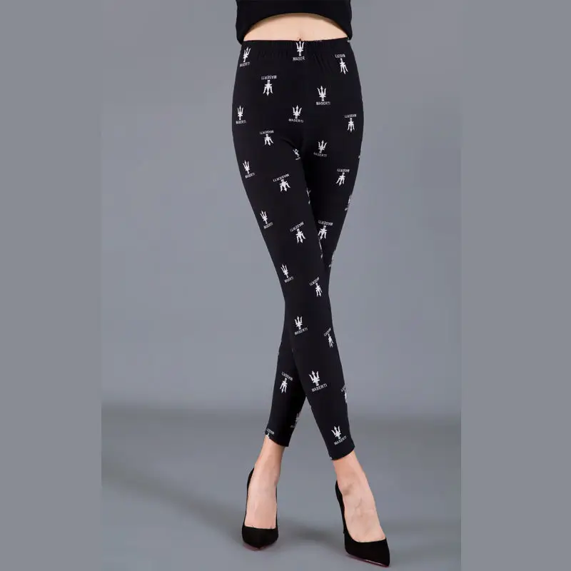 Spring & Autumn Braided Cotton Cropped Pants Black Printed Large Size - Image 8