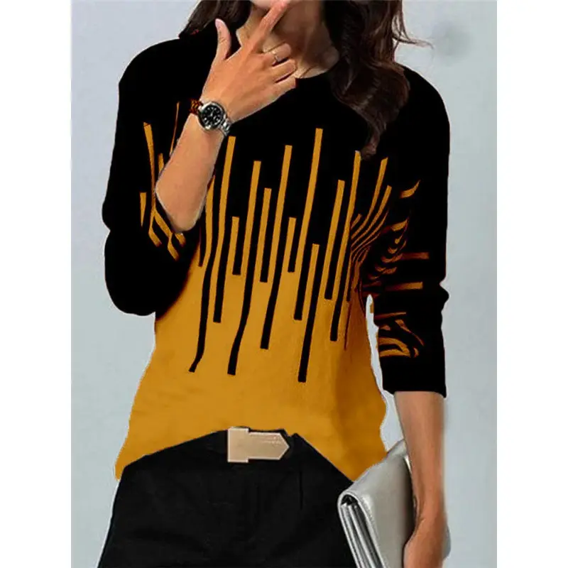 2021 Printed Crew Neck T-Shirt Black Yellow - Image 6