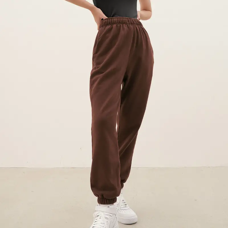 Women's Brown High-Waisted Terry Jogger Pants