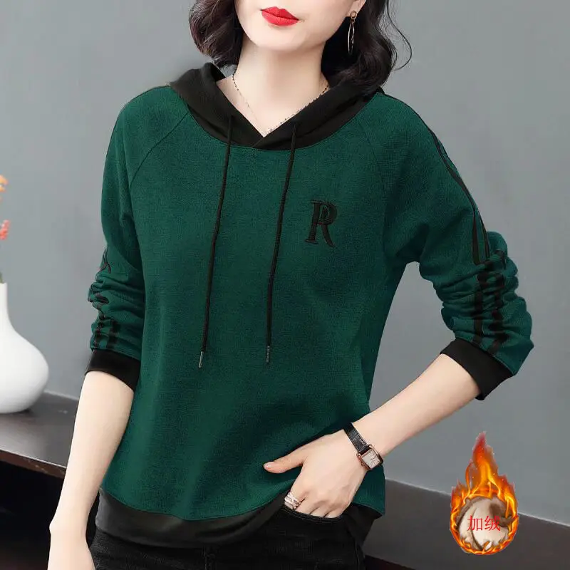 Green Fleece Hooded Sweatshirt for Women Long Sleeve - Image 5