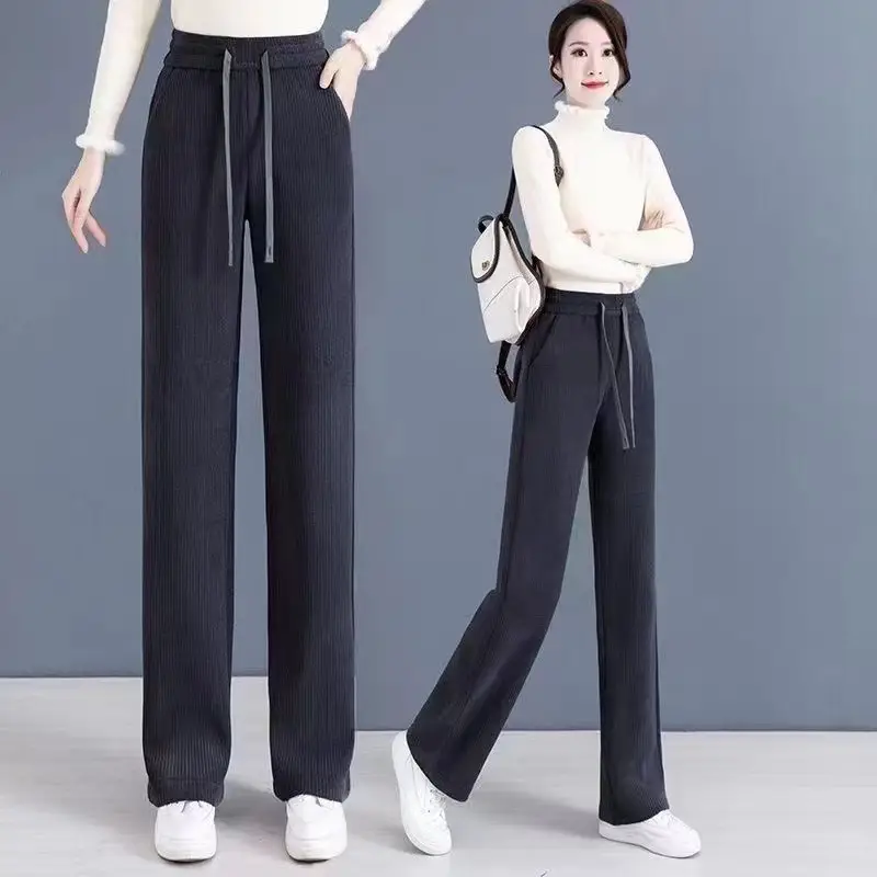 Women Fleece Lined Wide Leg Pants Cream - Image 2