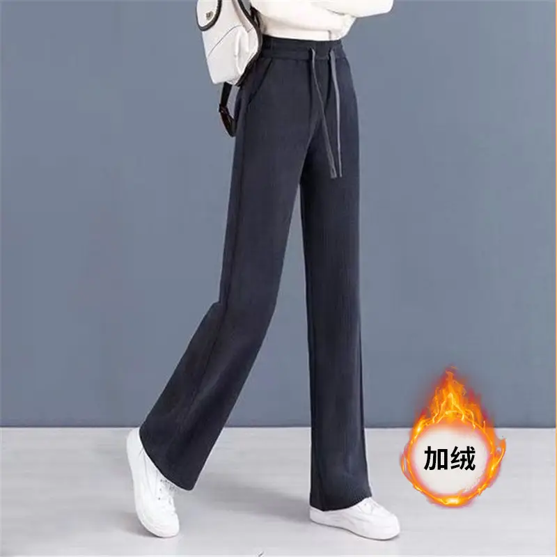Women Fleece Lined Wide Leg Pants Cream - Image 6
