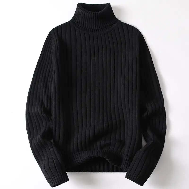 Men Blue Twisted Turtleneck Sweater Thickened All Season