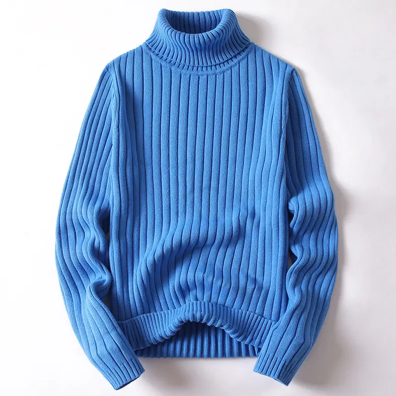 Men Blue Twisted Turtleneck Sweater Thickened All Season