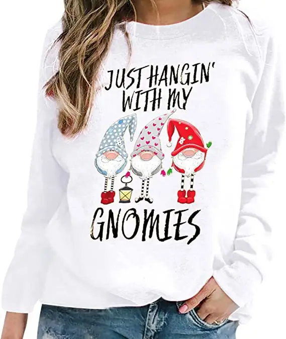 Women's 2021 Winter Gnome Printed Sweatshirt Black - Image 9